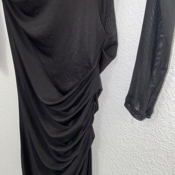 Calvin Klein Women's Asymmetric Hem Ruched Midi Black Sheath Dress Small - Picture 11 of 14